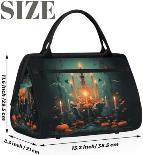 Halloween Pumpkin Candle Print Travel Gym Bag for Women Men