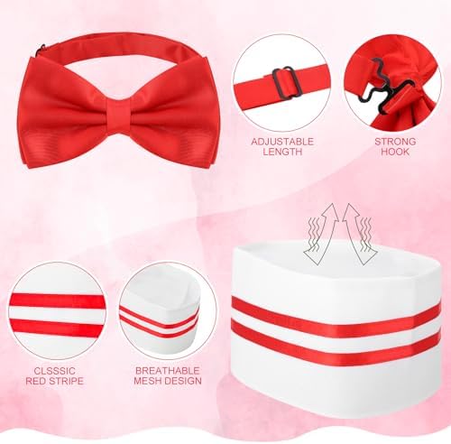 6 Pcs 1950s Waiter Costume Kit with Apron Chef Hat Red Bow Ties