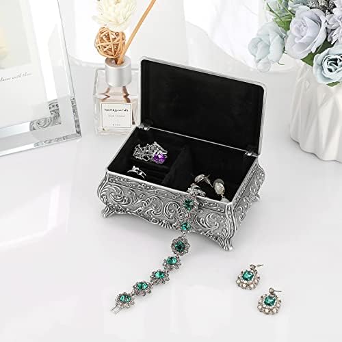 ELLDOO Vintage Silver Music Box with Floral Design