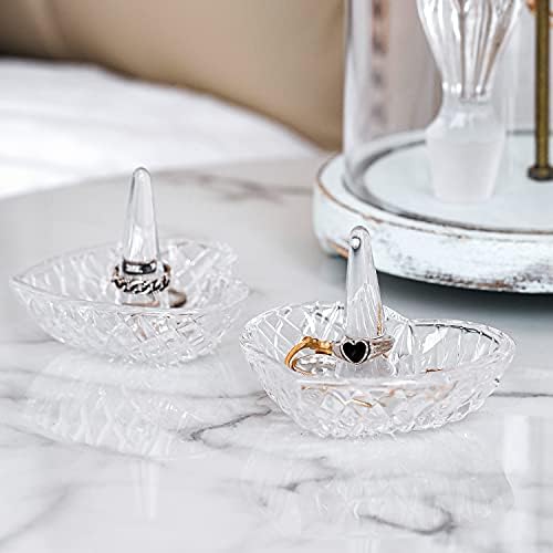 MyGift Clear Glass Ring Cone With Tray Set of 2