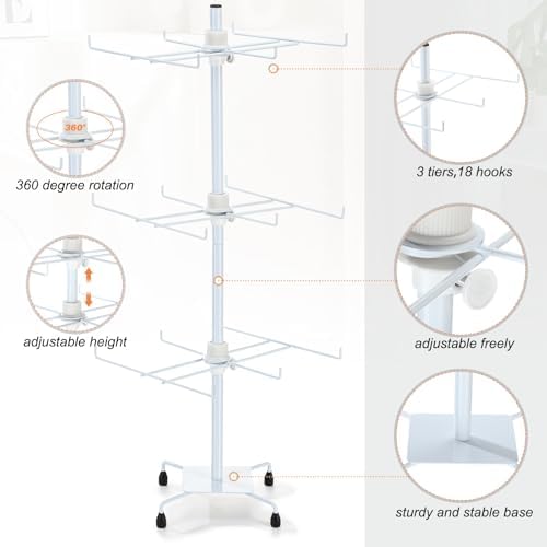 2 Pcs Adjustable Metal Jewelry Display Stand with Hooks 3 Tier White