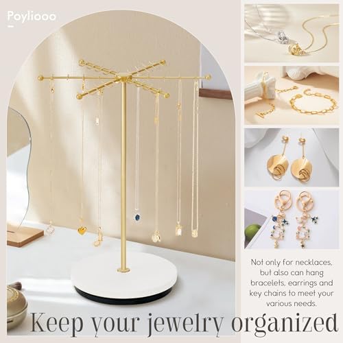 Poyilooo Necklace Holder with 48 Hooks and Rotating Base