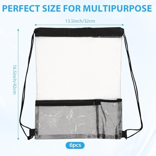 6 Pcs Clear Drawstring Bags Waterproof for Gym Concert Travel