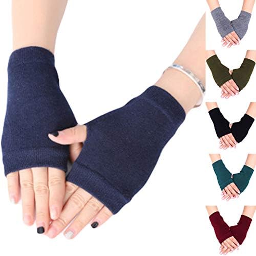 Unisex Cotton Knitted Fingerless Gloves with Stretchy Thumb Hole and Wrist Length for Winter