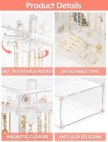 24 Hooks Acrylic Jewelry Organizer for Necklaces and Earrings