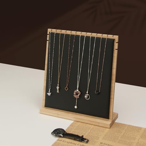 Bamboo Necklace Display Stand with Black PU Leather