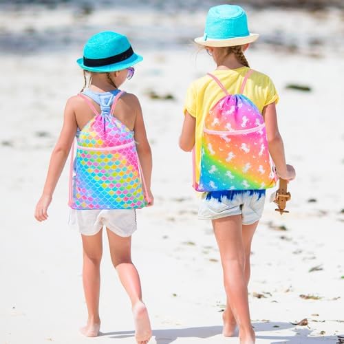 Fiodrimy Drawstring Backpack for Kids Unicorn Print