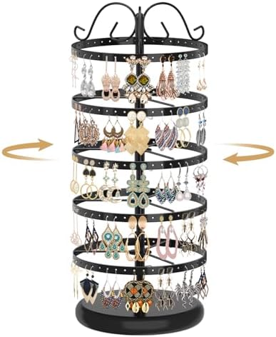MODOWEY 5 Tiers Rotating Earring Holder Organizer Stand with 220 Holes