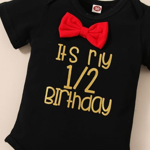 Baby Boy 12nd Birthday Romper Suspenders Bow Tie Set