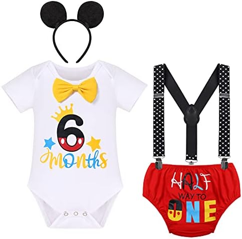 IBTOM CASTLE Baby Boy Half Birthday Cake Smash Outfit 4pcs Set