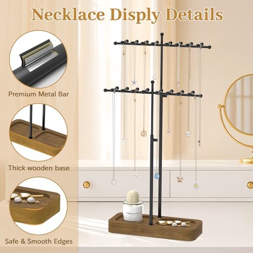 MODOWEY Necklace Holder Organizer Stand with 36 Hooks