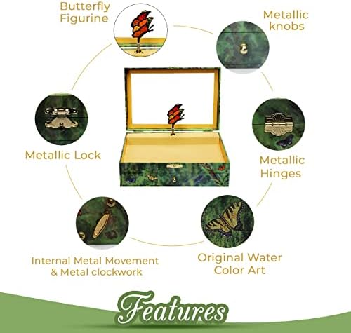 Musical Butterfly Jewelry Box with 3 Pullout Drawers