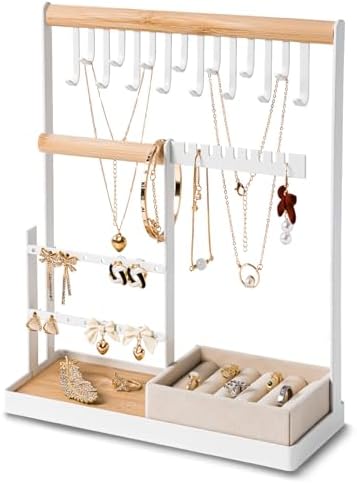 DreamGenius Jewelry Organizer Stand with 4 Tiers and Velvet Ring Holder