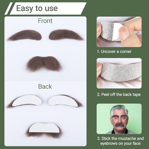 Realistic Fake Mustache and Self Adhesive Eyebrows Set for Adult Costume