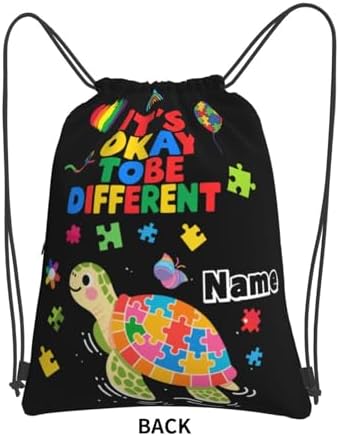 Custom Name Drawstring Backpack with Autism Awareness Pattern
