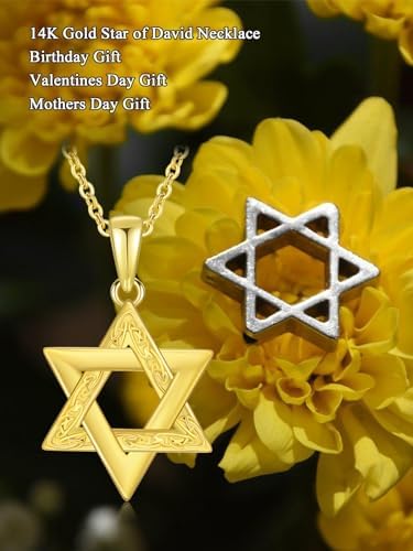 14K Yellow Gold Star of David Pendant Necklace for Women