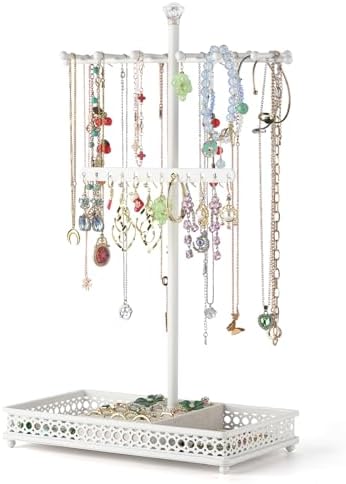 Meangood Jewelry Tree Stand 3in1 Organizer Display Holder Metal White