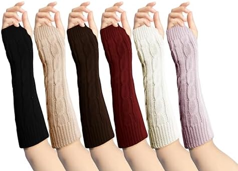 6 Pairs Long Fingerless Gloves Cable Knit Warmers
