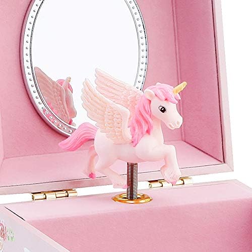 RR Round Rich Design Kids Musical Jewelry Box with Drawer and Unicorn Set - Pink