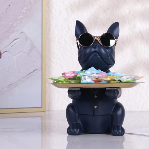 Qianling Modern Decor Resin Navy Blue Bulldog Key Holder Tray
