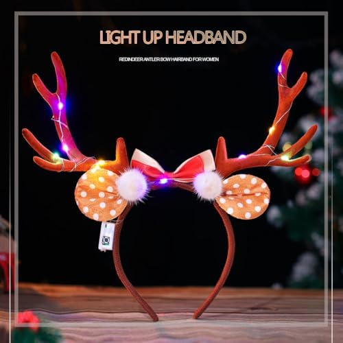 Fdesigner Light Up Reindeer Headband Brown Christmas Accessory