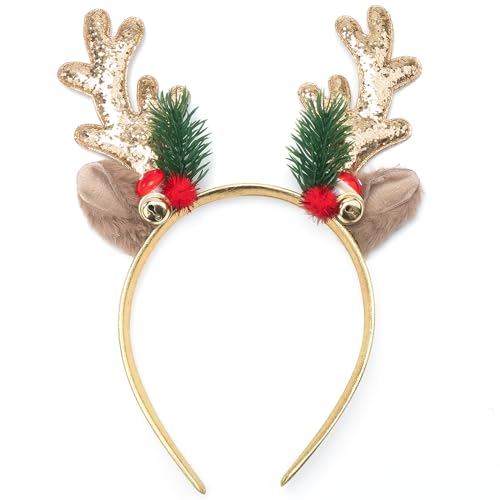TULOBI Glitter Christmas Elk Headbands for Women and Girls