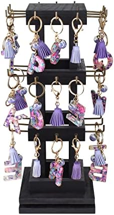 Ikee Design 36 Hooks Rotating Keychain Holder Display Stand - 3 Tier Jewelry Display Tree Stand Black Color