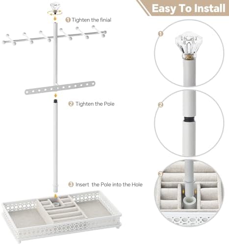Meangood Jewelry Tree Stand 3in1 Organizer Display Holder Metal White
