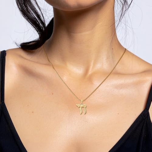 14K Solid Yellow Gold Chai Hebrew Pendant Necklace