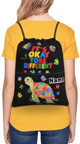 Custom Name Drawstring Backpack with Autism Awareness Pattern