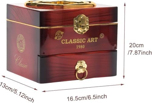 Retro Music Box Jewelry Storage Case with Mirror and Dancing Ballerina