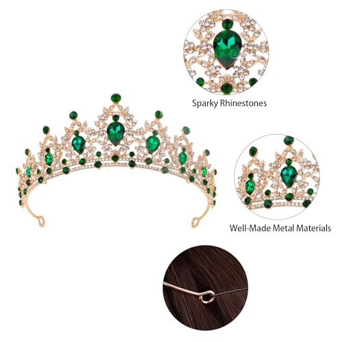 CAVETEE Queen Crown for Women Green Crystal Headband