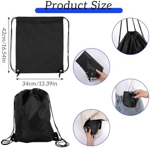 Prasacco 2 Pcs Drawstring Backpack Black for Men Women Sports Gym Travel Swimming Beach