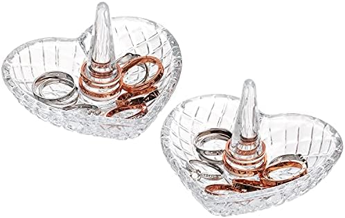 MyGift Clear Glass Ring Cone With Tray Set of 2