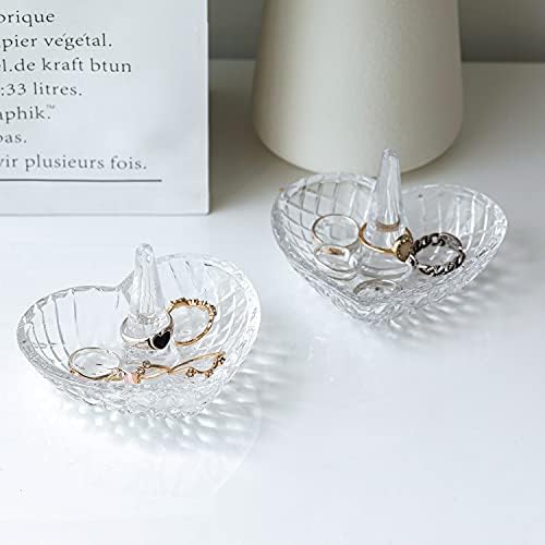 MyGift Clear Glass Ring Cone With Tray Set of 2