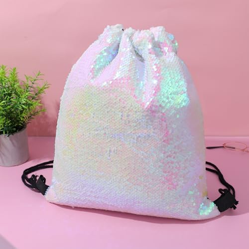 Pink Sequin Drawstring Backpack for Gym and Sports