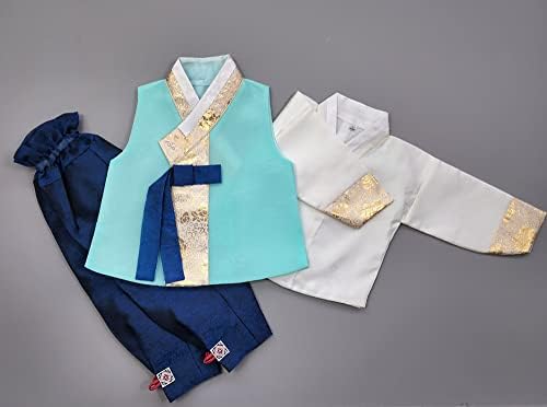 Korean Traditional Hanbok for Baby Boy 1st Birthday Dol Party Aqua Mint