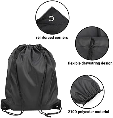 Pack of 12 Black Drawstring Bags for Gym and Travel
