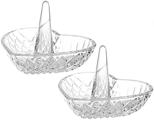 MyGift Clear Glass Ring Cone With Tray Set of 2