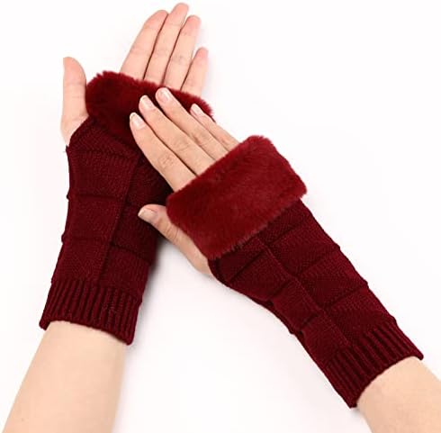 Womens Goth Fingerless Furry Cuff Arm Warmers
