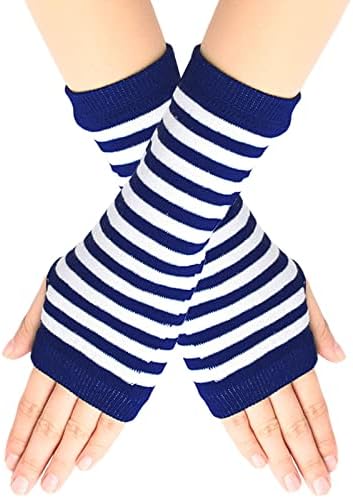 Fingerless Arm Warmers for Women and Girls with Striped Patterns and Thumb Hole