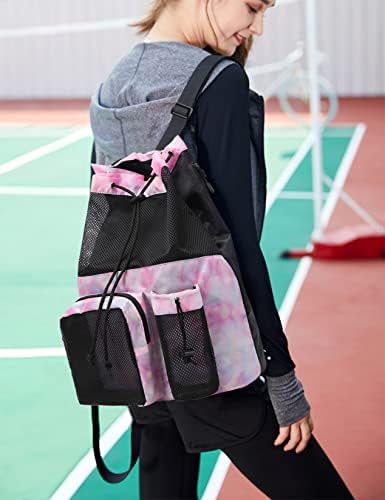 Lohol Durable Mesh Drawstring Gym Bag with Shoe Compartment