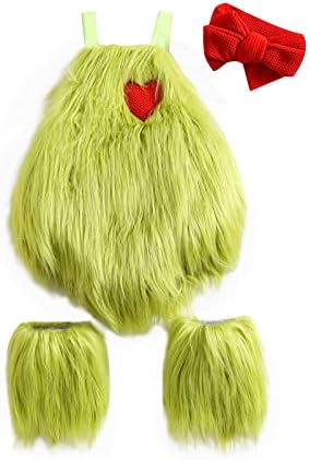 Baby Christmas Costume Santa Claus Green Furry Monster Romper Onesie
