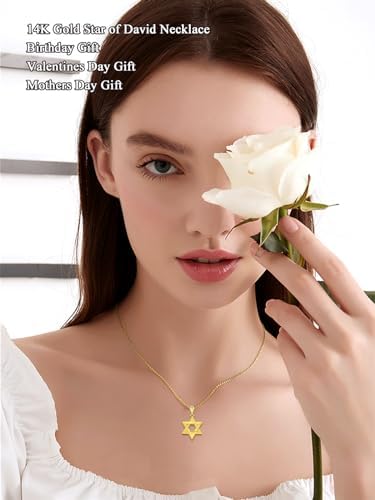 14K Yellow Gold Star of David Pendant Necklace for Women
