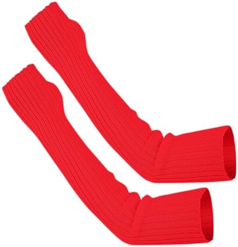Womens Red Stretchy Knit Fingerless Gloves with Thumb Hole