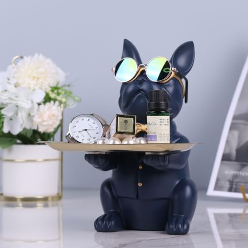 Qianling Modern Decor Resin Navy Blue Bulldog Key Holder Tray