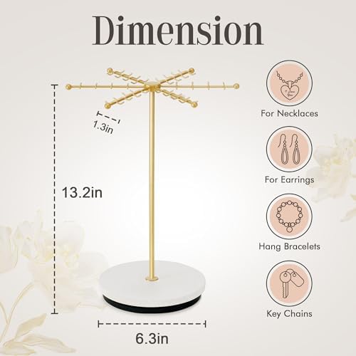 Poyilooo Necklace Holder with 48 Hooks and Rotating Base