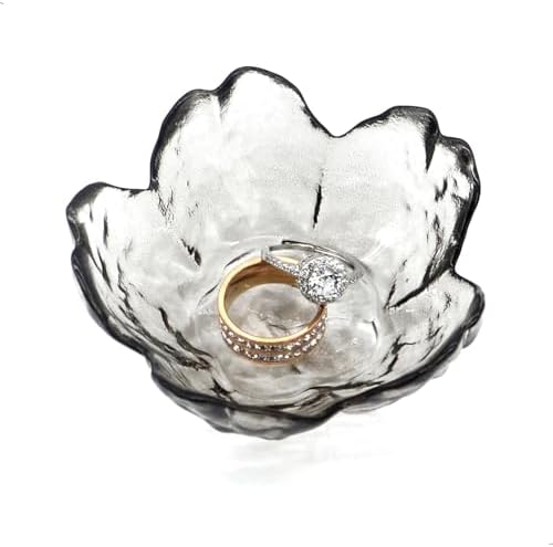 Crystal Black Flower Ring Dish Jewelry Tray Modern Decorative Organizer for Vanity