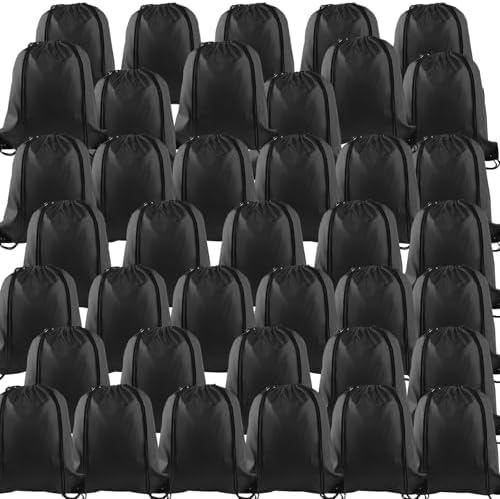 KUUQA 40pc Black Drawstring Backpacks - Gym School Travel