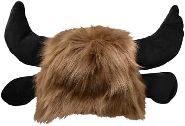 Funny Adult Plush Animal Buffalo Hat with Horns